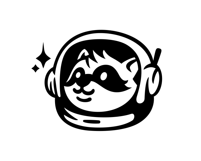 Cute Monochrome Astronaut Raccoon Logo